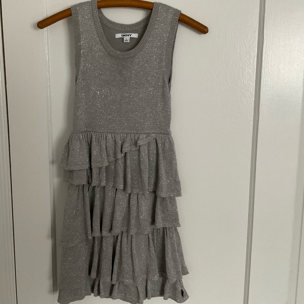 DKNY Silver metallic Knit DressGirl  size 10